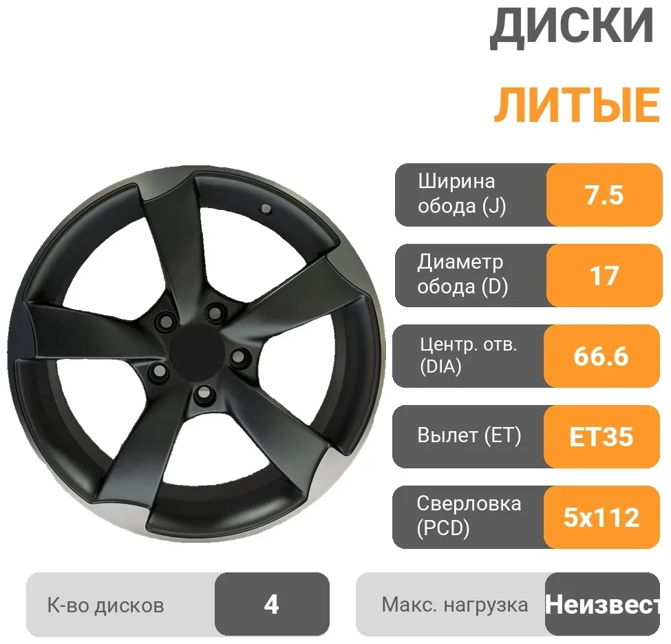 RS 851 7.5x17/5x112 D66.6 ET35 4 диска графит